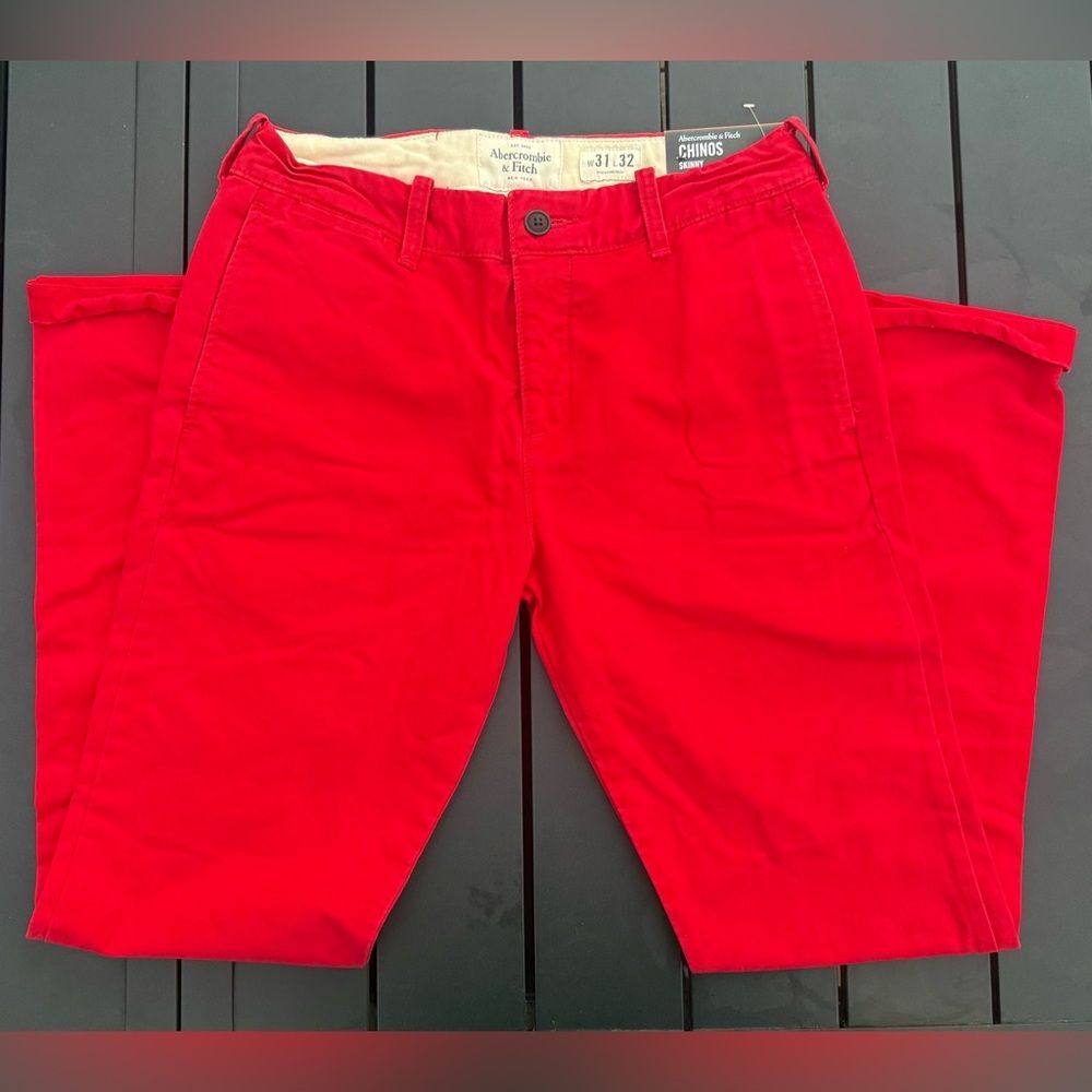 Y2K Abercrombie & Fitch Red Skinny Chinos Mens 31x32 Button Fly NWT